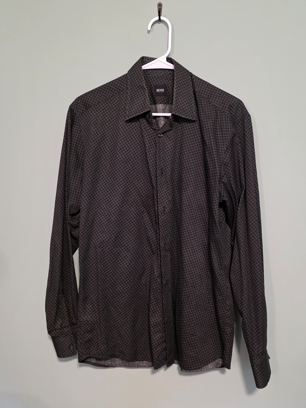 Boss Men’s Black Patterned Long Sleeve Dress Shirt